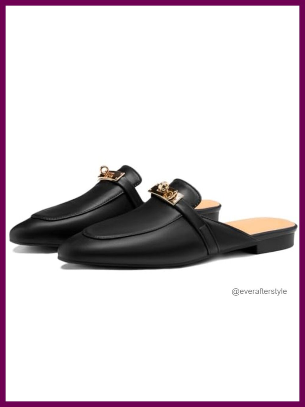 Almond Toe Slip-On Mules with Buckle, Backless Loafers, Flat Heel, Memory Foam